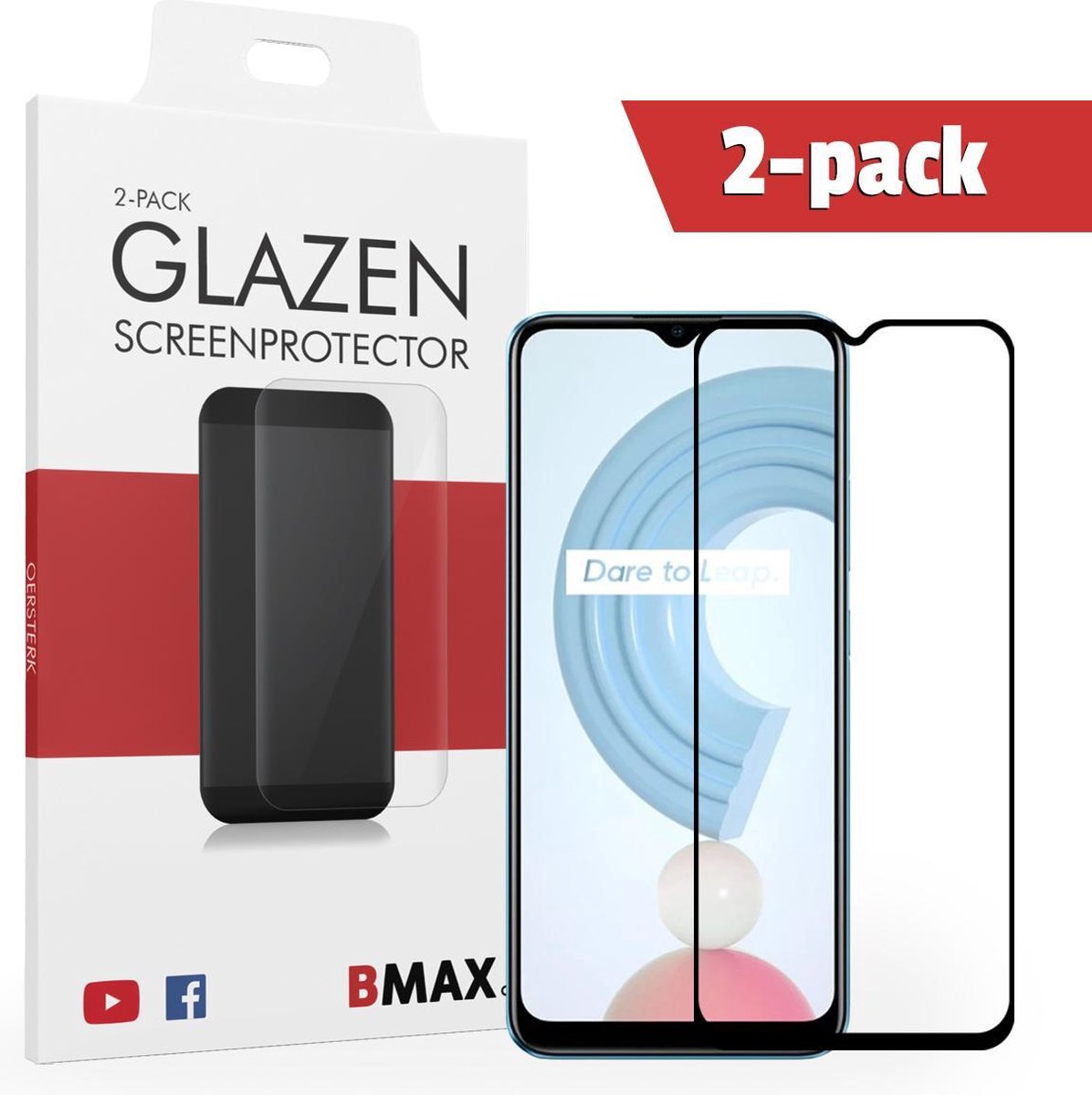 2-pack Bmax Realme C21 Screenprotector - Glass - Full Cover 2.5d - Black