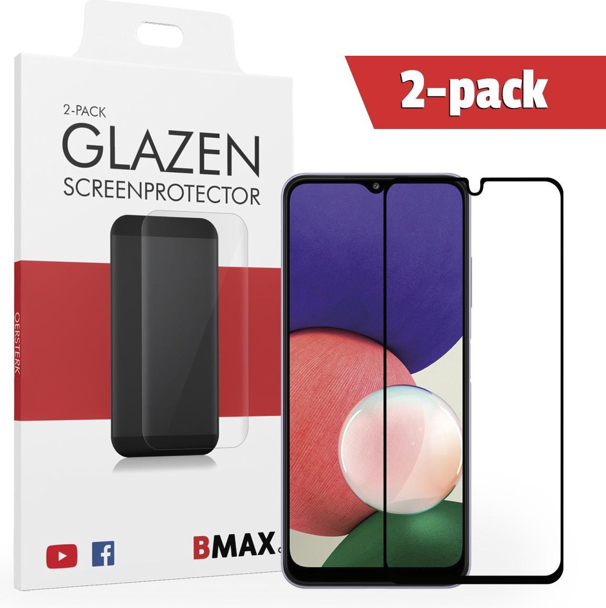 2-pack Bmax Samsung Galaxy A22 Screenprotector - Glass - Full Cover 2.5d - Black