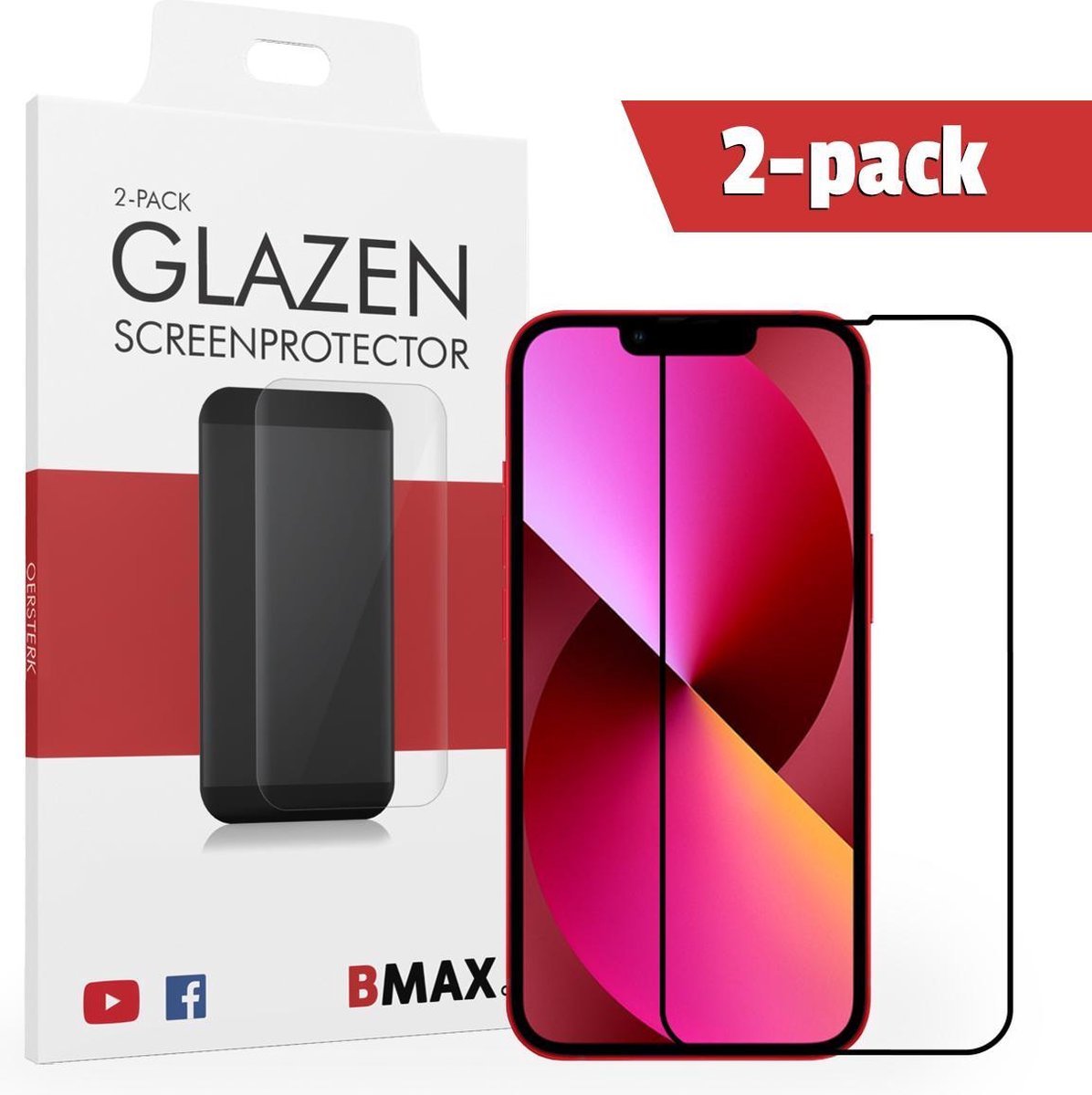 2-pack Bmax Iphone 13 Screenprotector - Full Cover Glass - 5d - Black