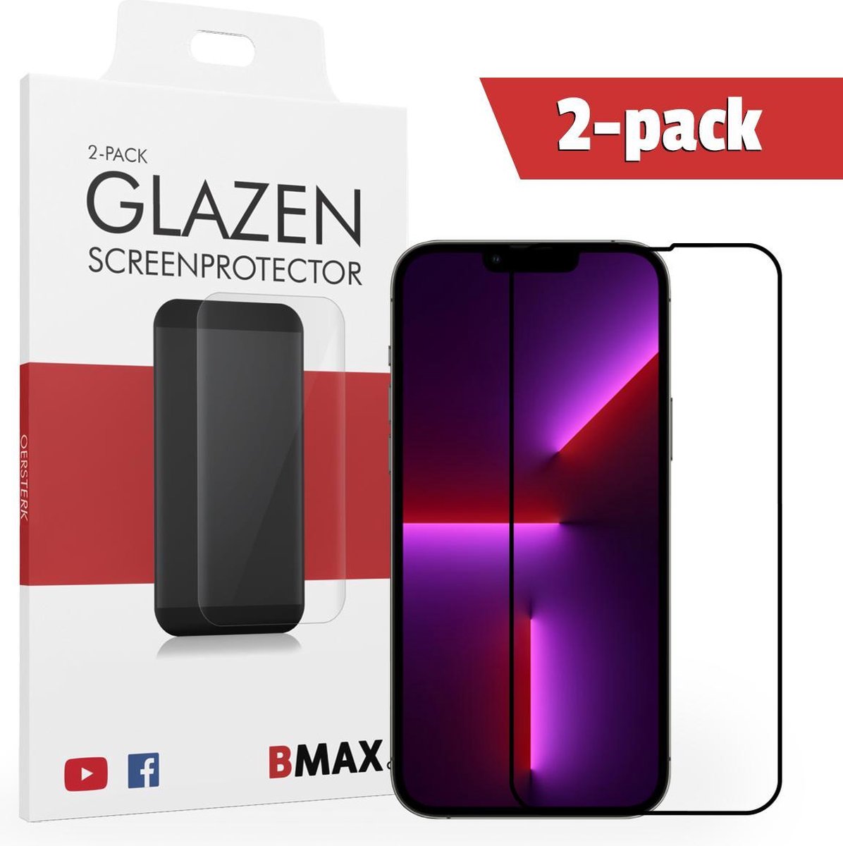 2-pack Bmax Iphone 13 Pro Max Screenprotector - Full Cover Glass - 5d - Black