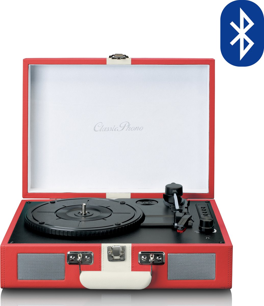 Classic Phono Tt-110rdwh - Platenspeler Met Bluetooth Ontvangst En Ingebouwde Speakers - Rood