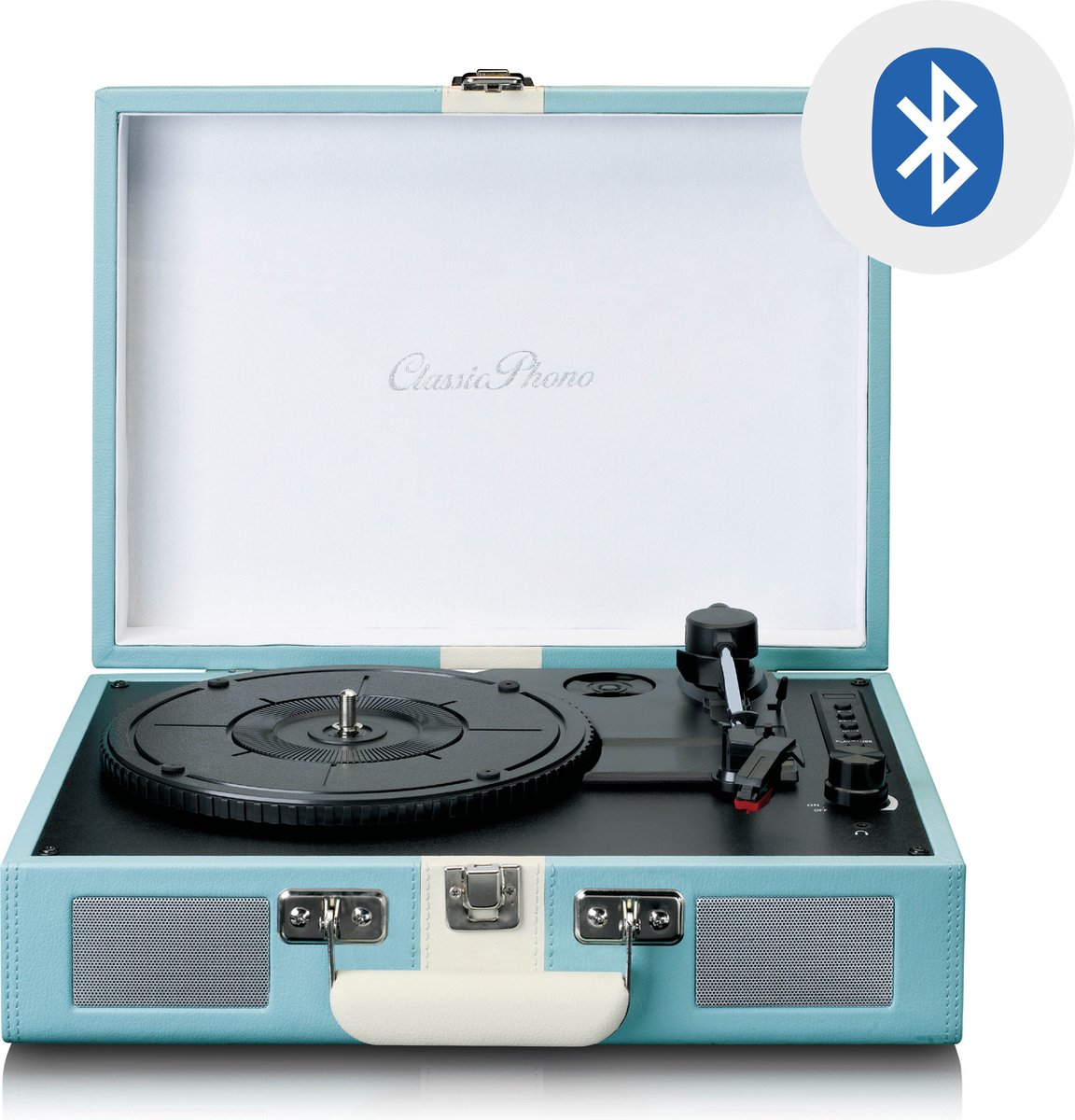 Classic Phono Tt-110buwh - Platenspeler Met Bluetooth Ontvangst En Ingebouwde Speakers -/wit - Blauw