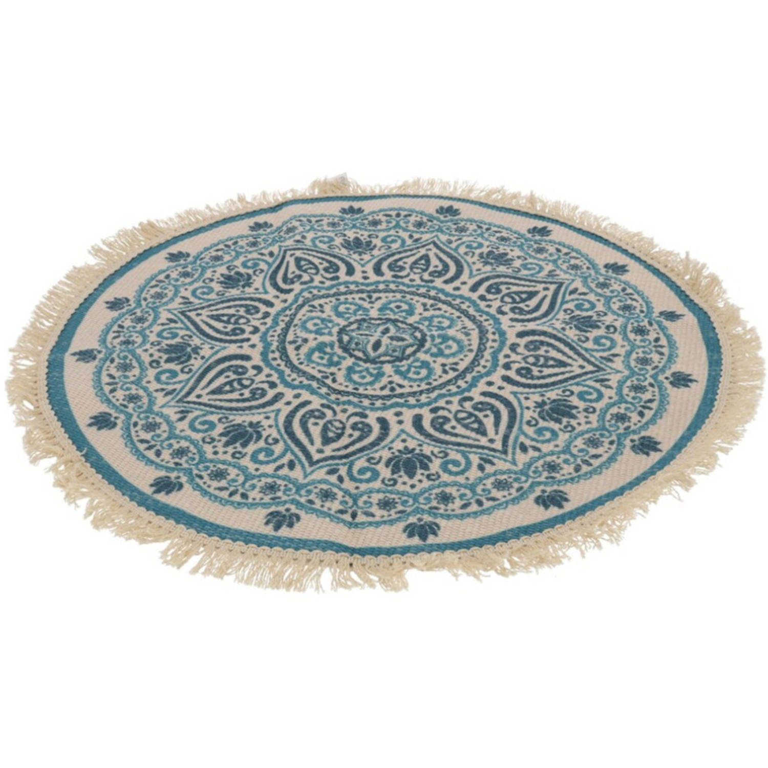 Badkamerkleedje Rond 50 Cm Naturel Mete Mandala Print - Badmatjes - Blauw