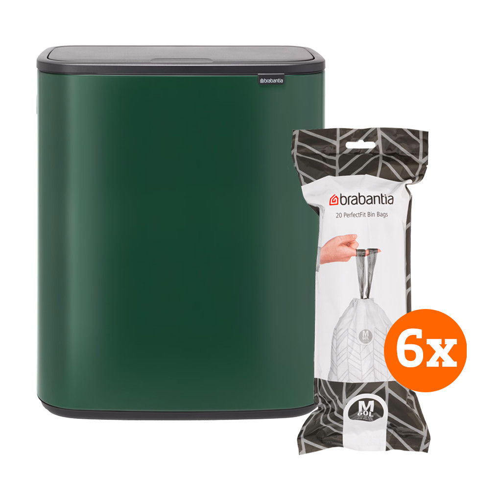 Brabantia Bo Touch Bin 60 Liter Pine Green + Vuilniszakken (120 stuks)