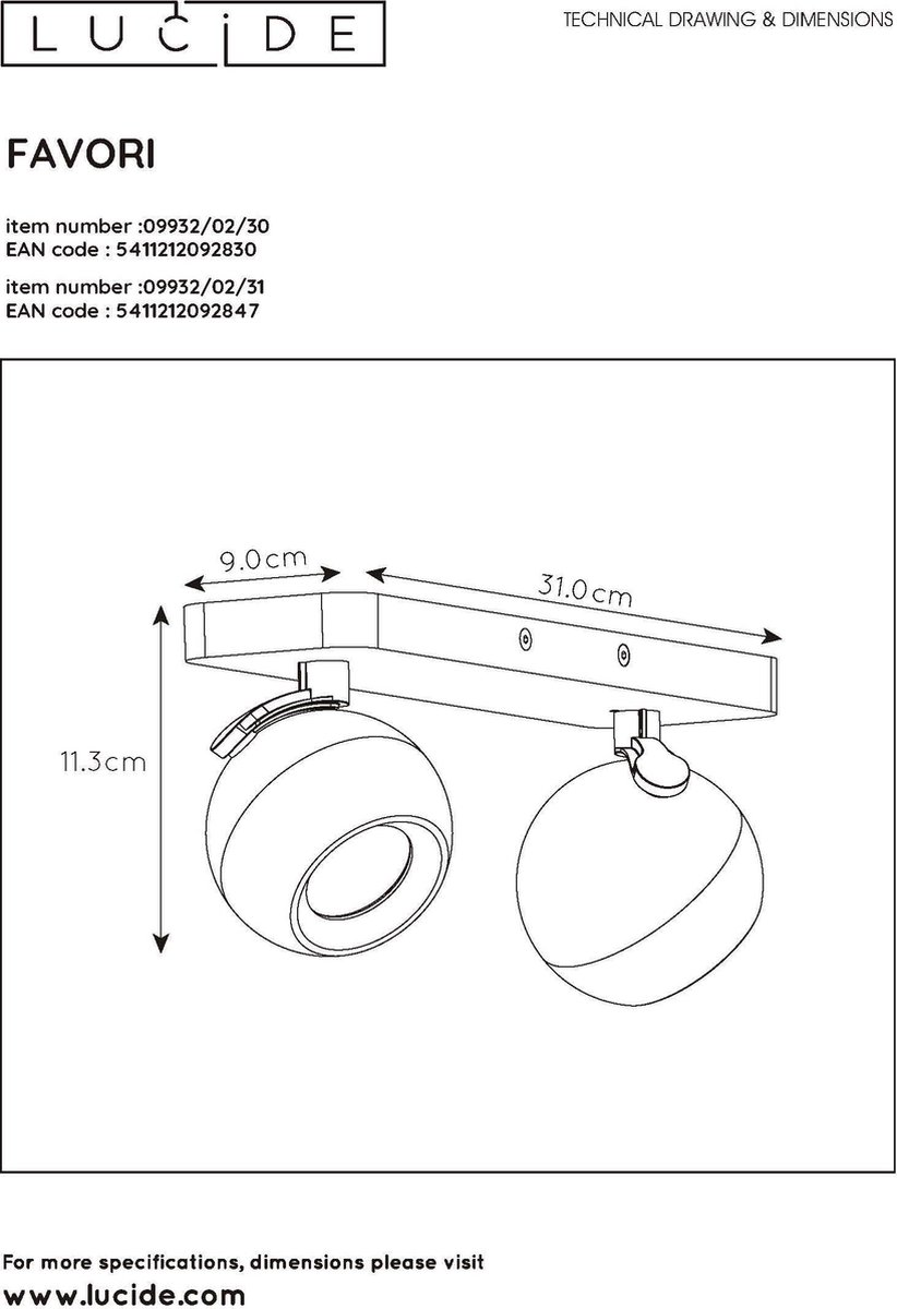 Lucide Favori Plafondspot - Zwart