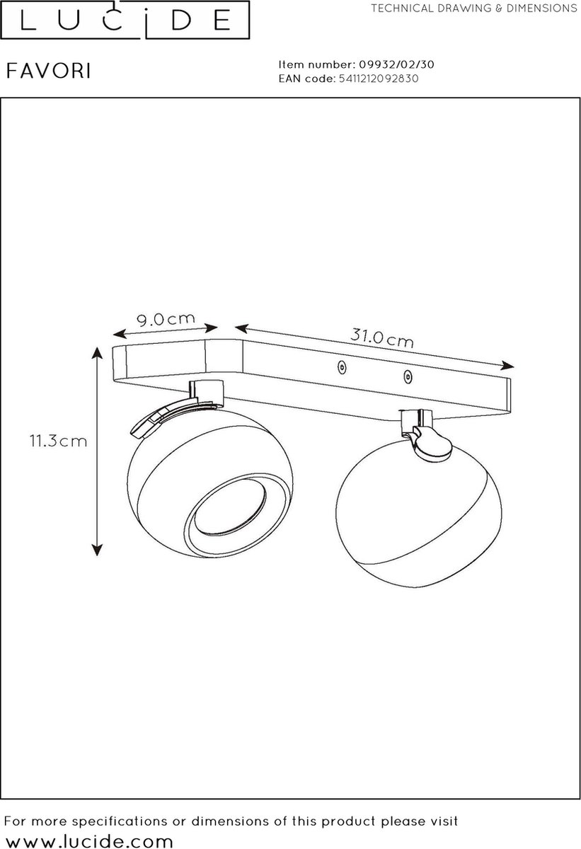 Lucide Favori Plafondspot - Zwart