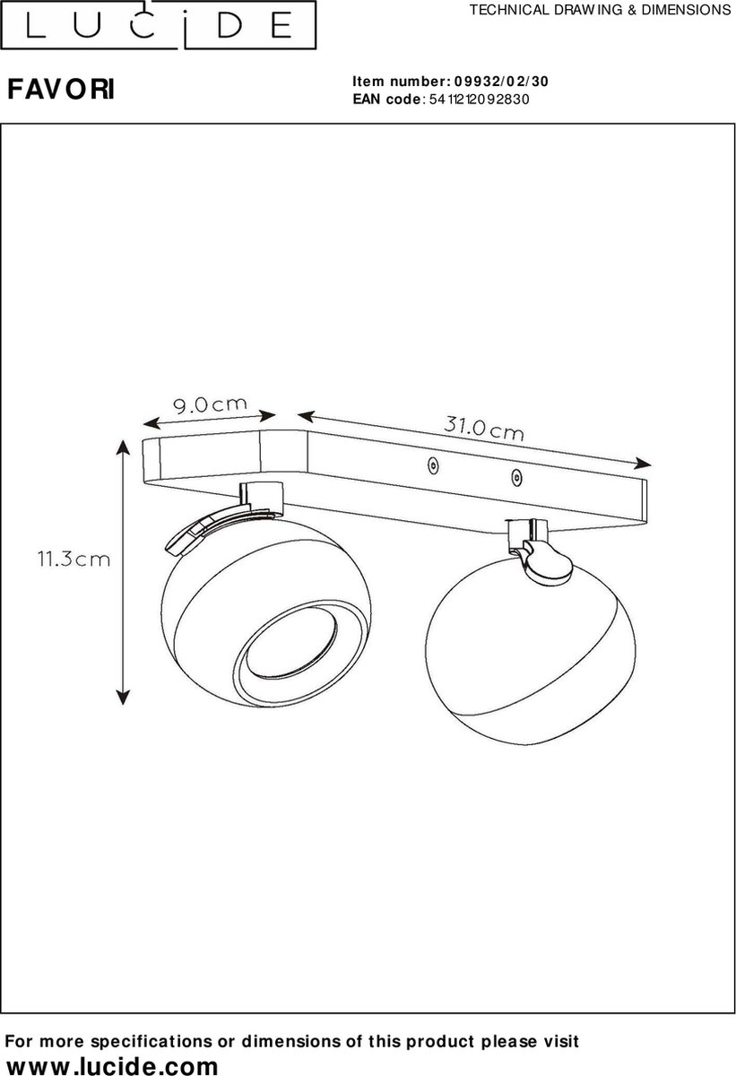 Lucide Favori Plafondspot - Zwart