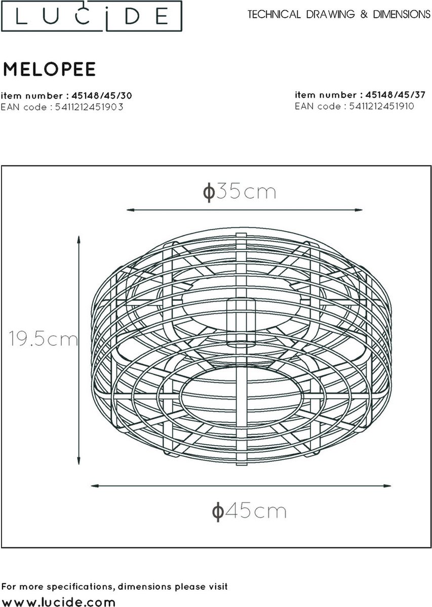 Lucide Melopee Plafonnière - Zwart