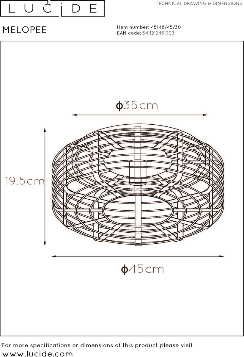 Lucide Melopee Plafonnière - Zwart