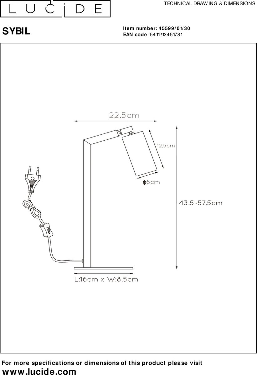 Lucide Sybil Tafellamp - Zwart