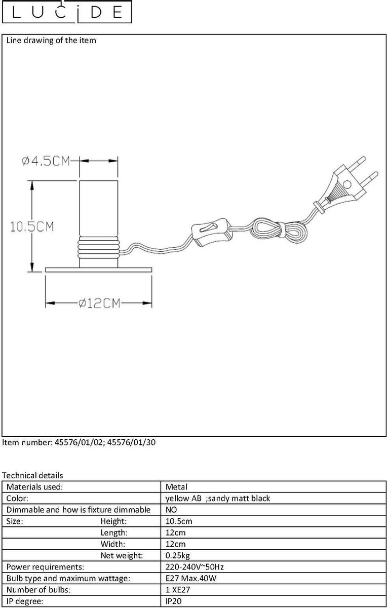 Lucide Marit Tafellamp E27 40w - Zwart
