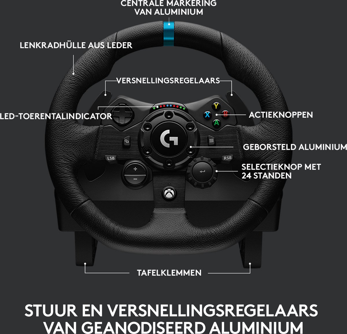 G923 Racestuur en -pedalen voor Xbox One, Xbox Series X en PC - Zwart