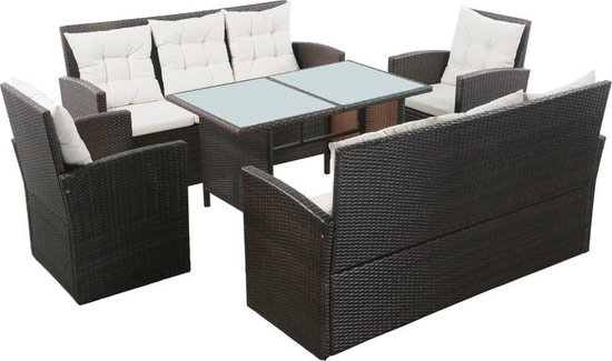 Vidaxl 5-delige Loungeset Met Kussens Poly Rattan - Bruin