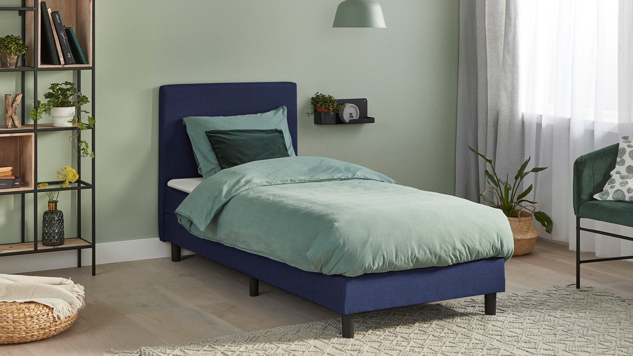 Boxspring Cisano Vlak Met Gestoffeerd Matras - 90 x 210 cm - Blauw