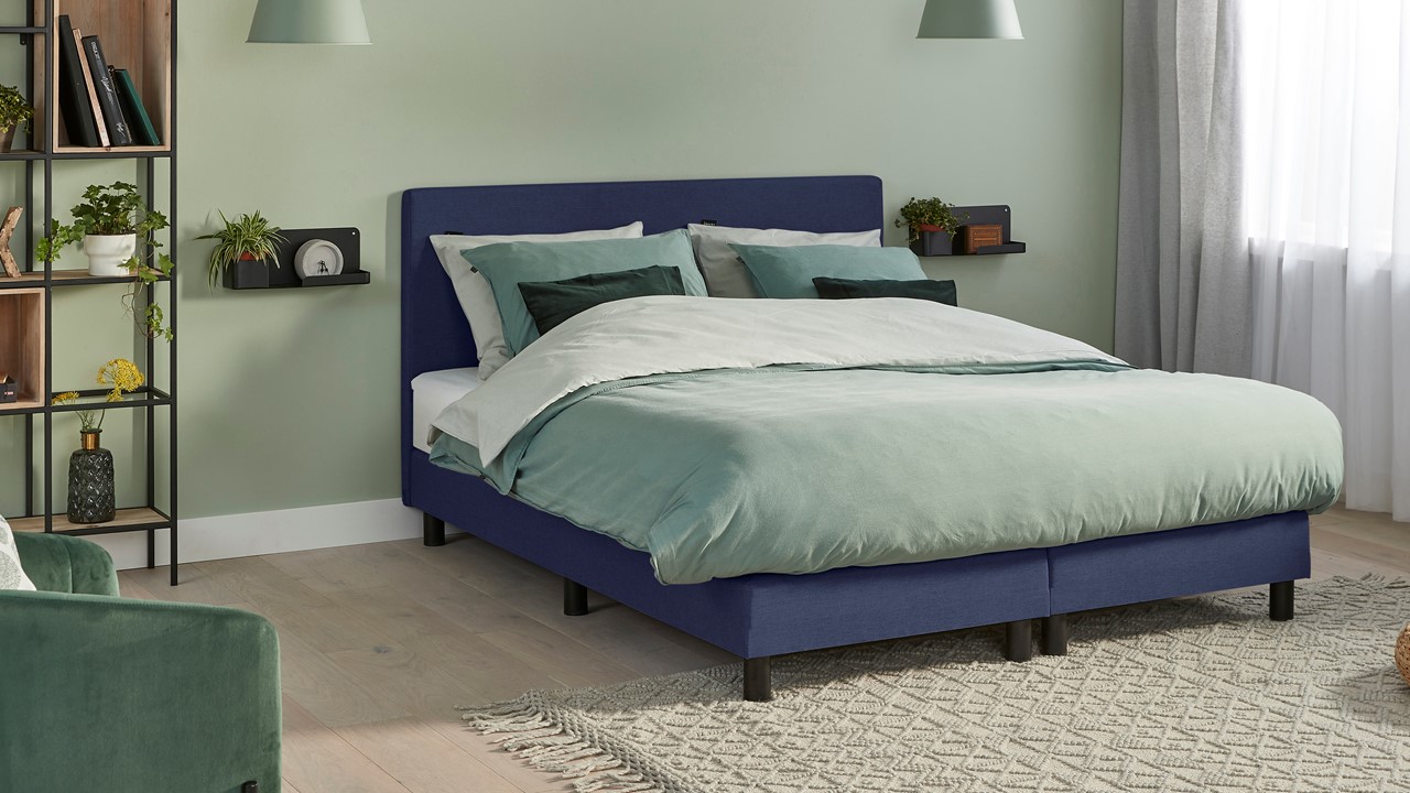 Boxspring Cisano Vlak Met Easy Pocket Matras - 120 x 200 cm - Blauw