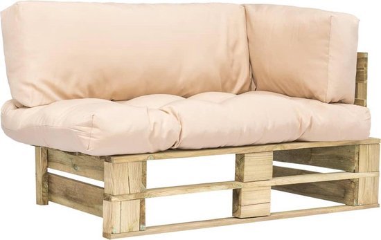 Vidaxl Tuinbank Met Zandkleurige Kussens Pallet Grenenhout - Beige