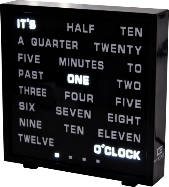 United Entertainment Led Word Clock - Engels 17x16,5 Cm - Zwart
