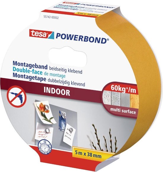 Tesa Powerbond Montageband Indoor, 38 Mm X 5,0 M 55742-00001-03