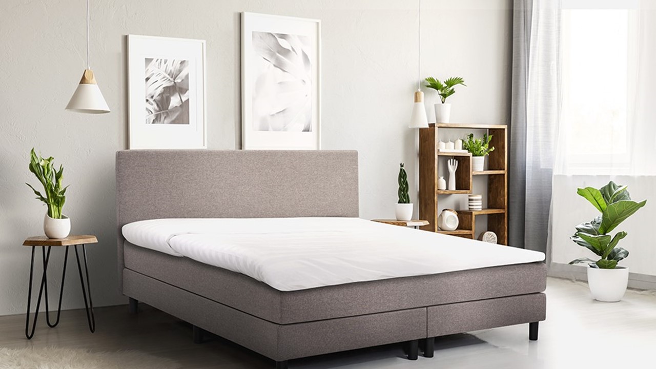 Boxspring Bellino Vlak Met Gestoffeerd Matras - 180 x 200 cm - lichtgrijs