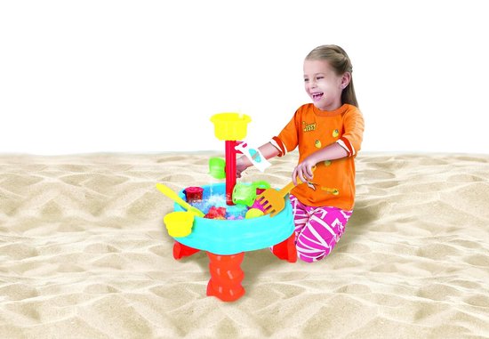 Eddy Toys Zand- En Watertafel - Met Bakje, Harkje, Schepje, Gieter En 5 Vormpjes - Ø 38 Cm - 58,5 Cm Hoog - Rood