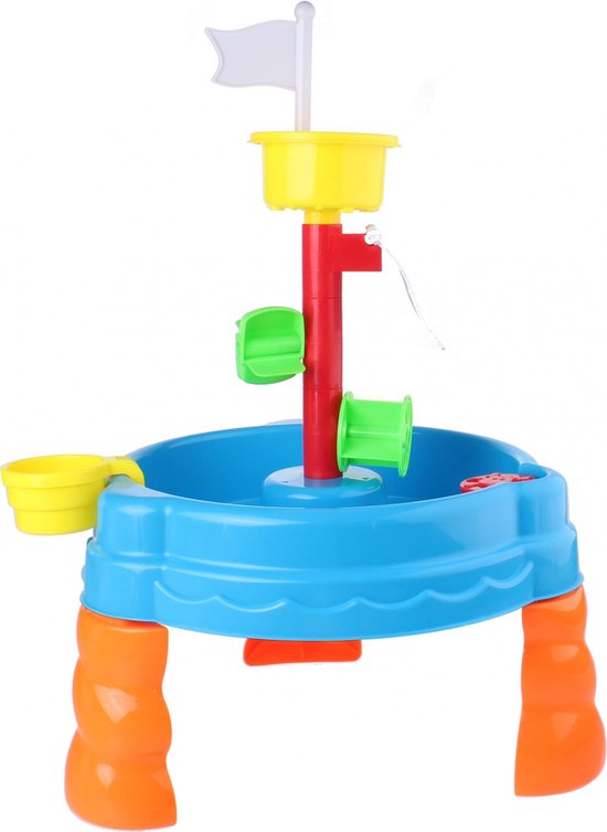 Eddy Toys Zand- En Watertafel - Met Bakje, Harkje, Schepje, Gieter En 5 Vormpjes - Ø 38 Cm - 58,5 Cm Hoog - Rood
