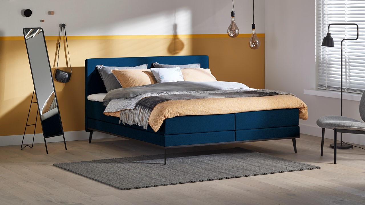 Boxspring Viggo Vlak Met Gestoffeerd Matras - 140 x 200 cm - oakland blauw