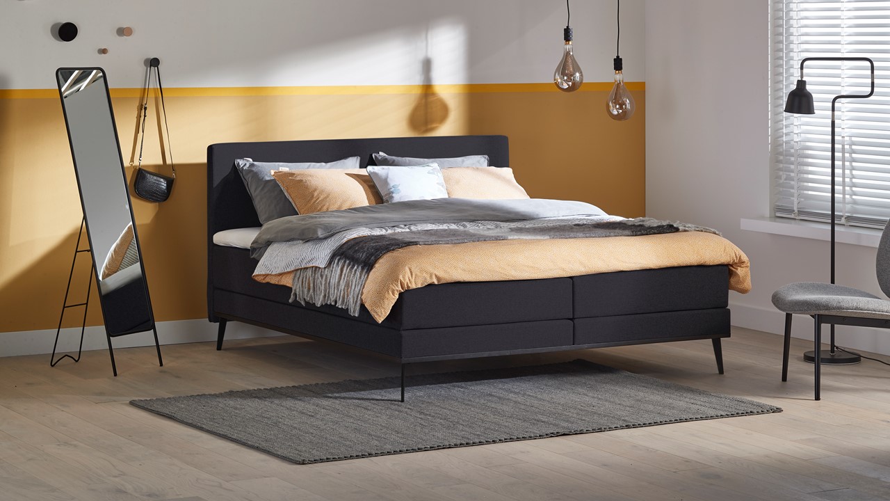 Boxspring Viggo Vlak Met Gestoffeerd Matras - 160 x 200 cm - adore antraciet