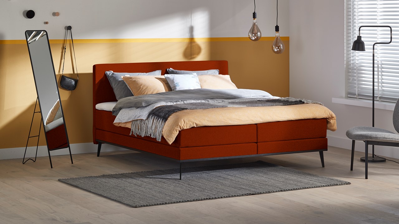 Boxspring Viggo Vlak Met Gestoffeerd Matras - 160 x 200 cm - adore koper