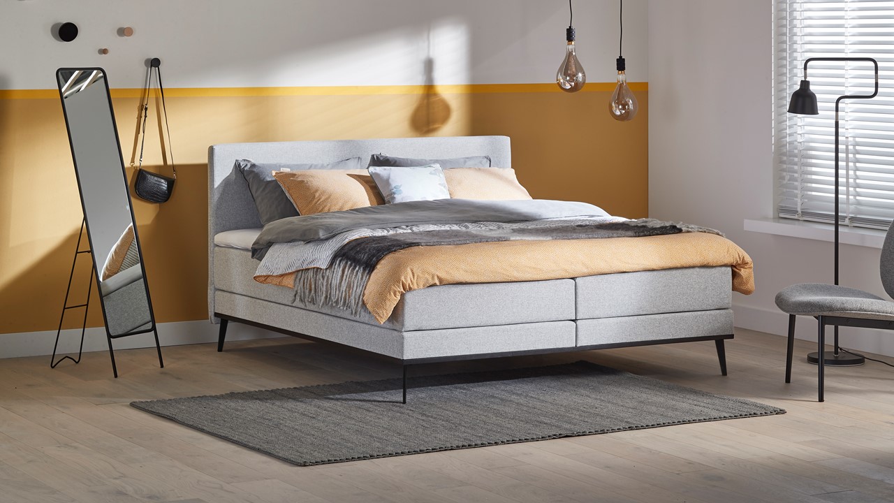 Boxspring Viggo Vlak Met Gestoffeerd Matras - 180 x 210 cm - oakland grijs