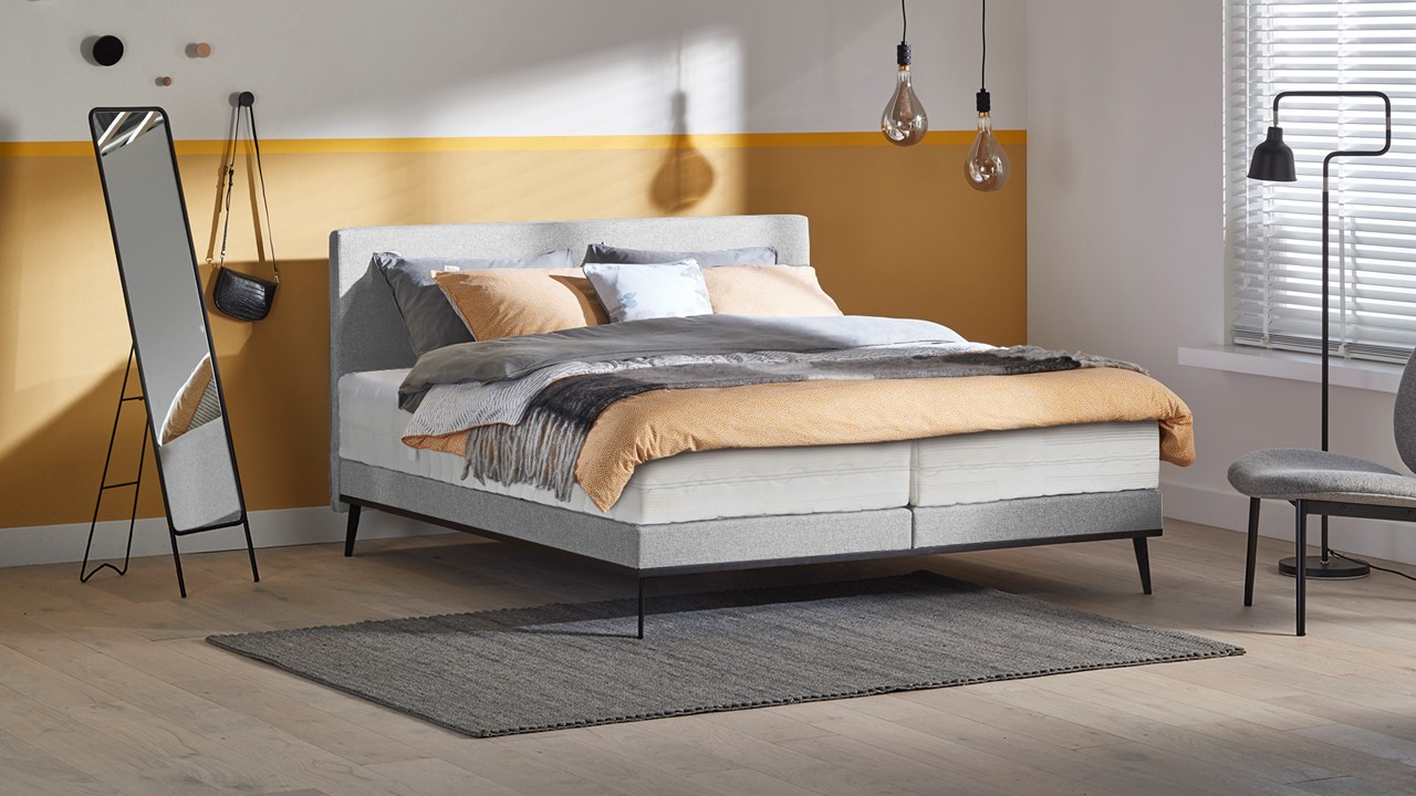 Boxspring Viggo Vlak Met Silver Pocket Deluxe Foam Matras - 140 x 200 cm - oakland grijs