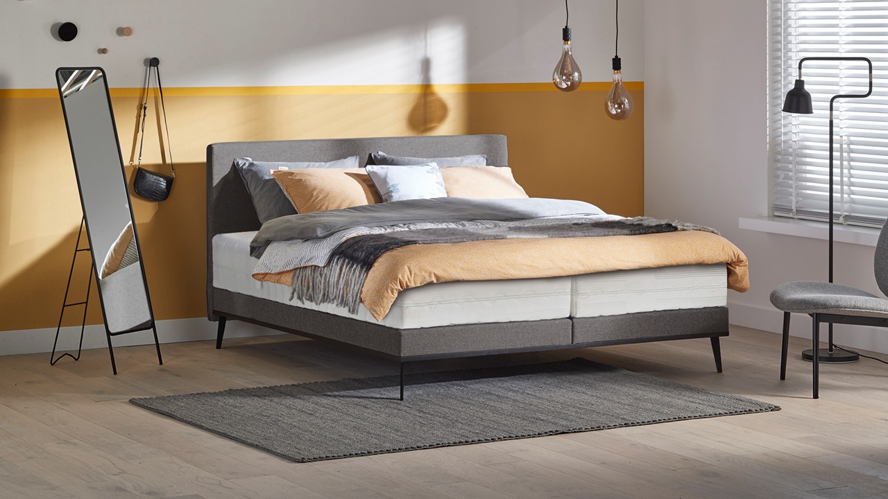 Boxspring Viggo Vlak Met Silver Pocket Deluxe Foam Matras - 140 x 200 cm - oakland antraciet