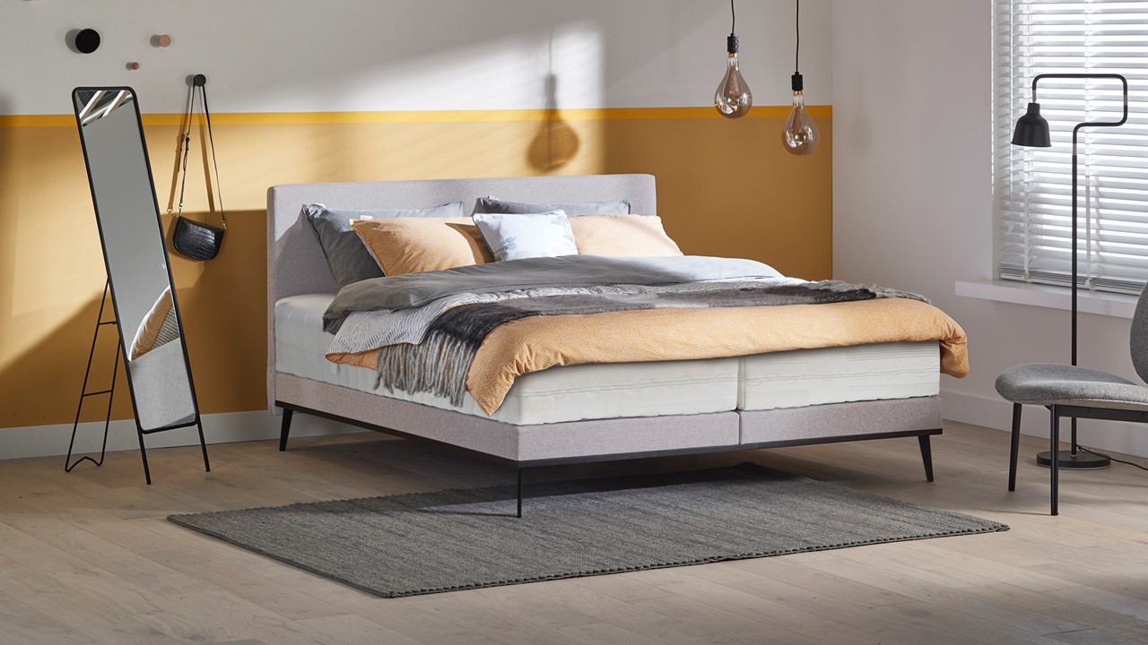 Boxspring Viggo Vlak Met Silver Pocket Deluxe Foam Matras - 180 x 210 cm - oakland grijs