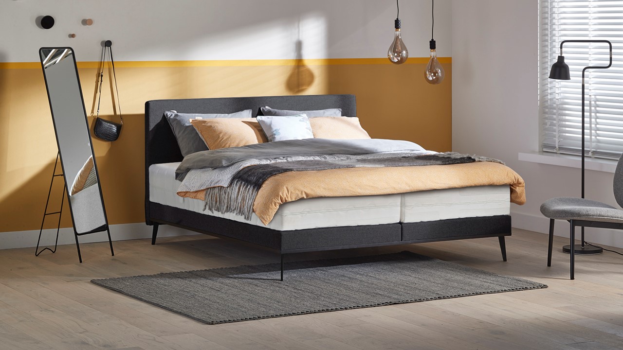 Boxspring Viggo Vlak Met Silver Pocket Deluxe Foam Matras - 180 x 200 cm - adore antraciet