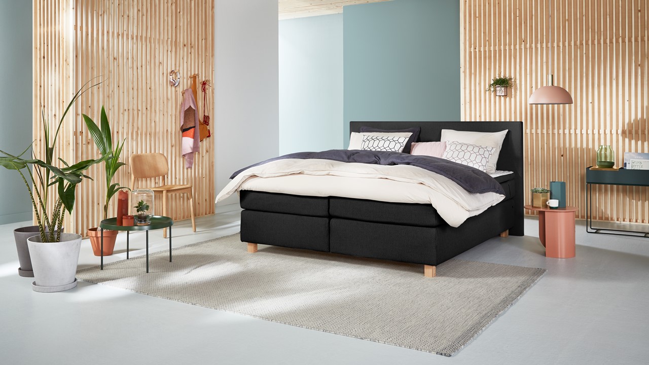 Element Boxspring Kiem Vlak Met Gestoffeerd Matras - 140 x 200 cm - Zwart