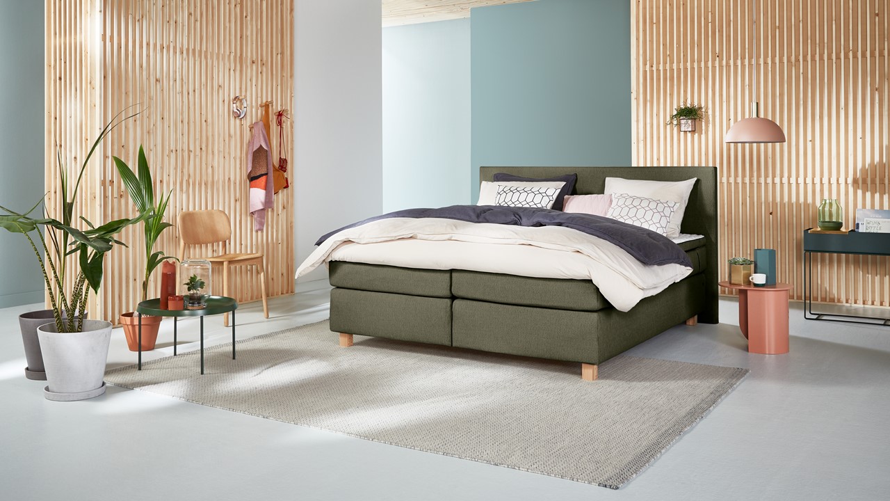 Element Boxspring Kiem Vlak Met Gestoffeerd Matras - 140 x 200 cm - groen/bruin