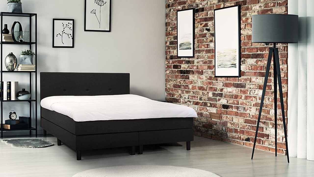 Boxspring Invito Vlak Met Gestoffeerd Matras - 160 x 200 cm - Zwart