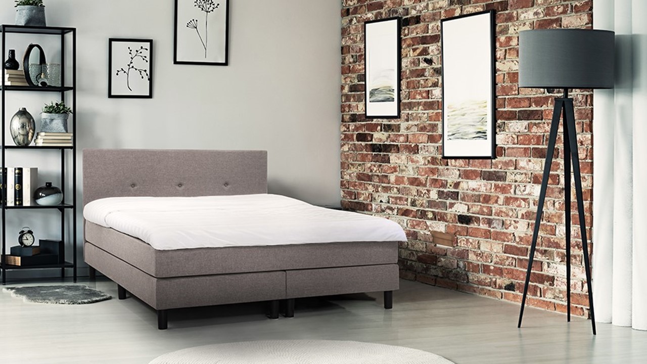 Boxspring Invito Vlak Met Gestoffeerd Matras - 160 x 210 cm - lichtgrijs