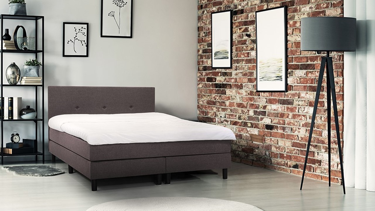 Boxspring Invito Vlak Met Gestoffeerd Matras - 160 x 200 cm - donkergrijs