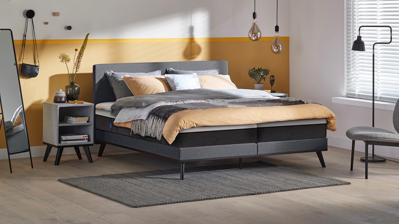 Boxspring Viggo Vlak Met Emma O2 Matras - 180 x 210 cm - adore antraciet