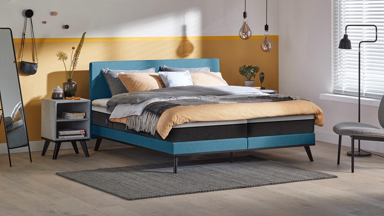 Boxspring Viggo Vlak Met Emma O2 Matras - 160 x 200 cm - oakland blauw