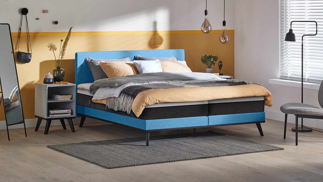 Boxspring Viggo Vlak Met Emma O2 Matras - 140 x 200 cm - towel blauw