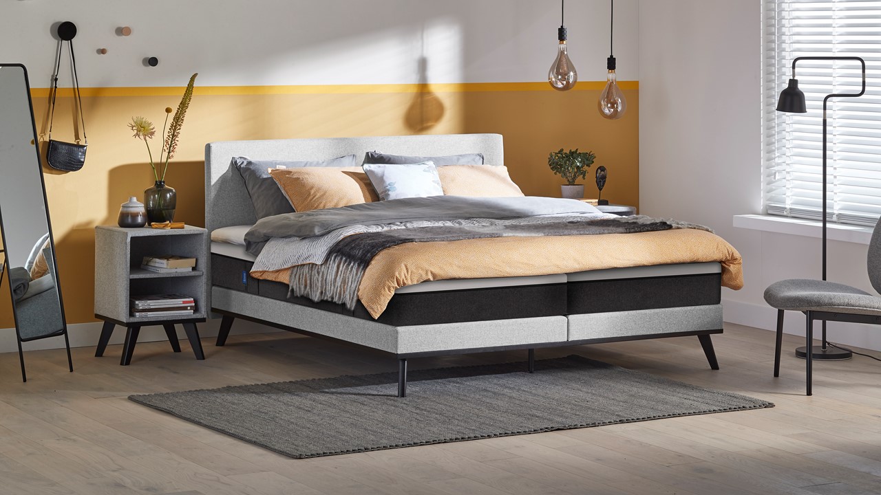 Boxspring Viggo Vlak Met Emma O2 Matras - 180 x 200 cm - towel grijs