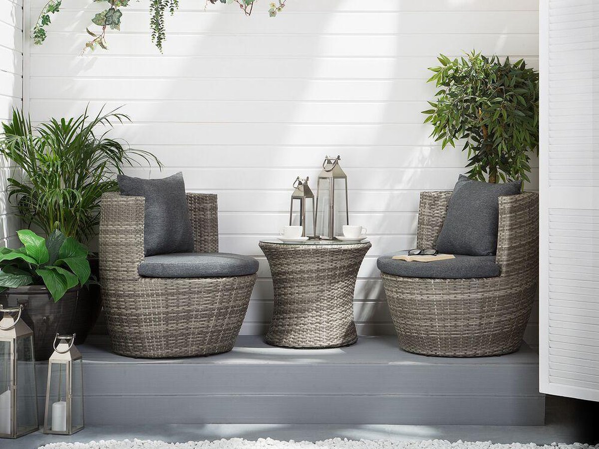 Beliani Capri Balkonset Pe Rotan 54 X 54 Cm - Grijs