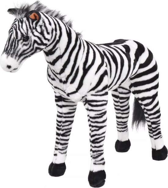 Vidaxl Speelgoedzebra Staand Xxl Pluche En Wit - Negro