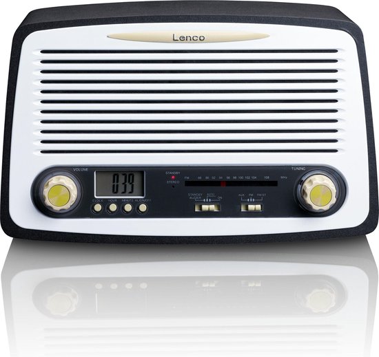 Lenco Sr-02 Retro Fm Stereo Radio Met Alarm Klok - Grijs