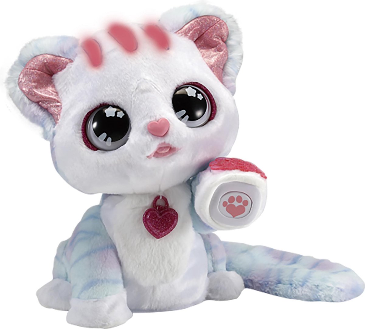 Vtech knuffelkat Ruby Glittertattoo 22 cm pluche/wit 3 delig - Blauw