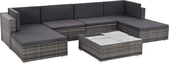 Vidaxl 7-delige Loungeset Met Kussens Poly Rattan - Grijs