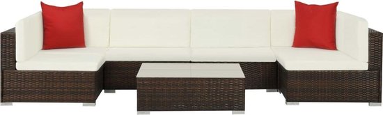 Vidaxl 7-delige Loungeset Met Kussens Poly Rattan - Bruin