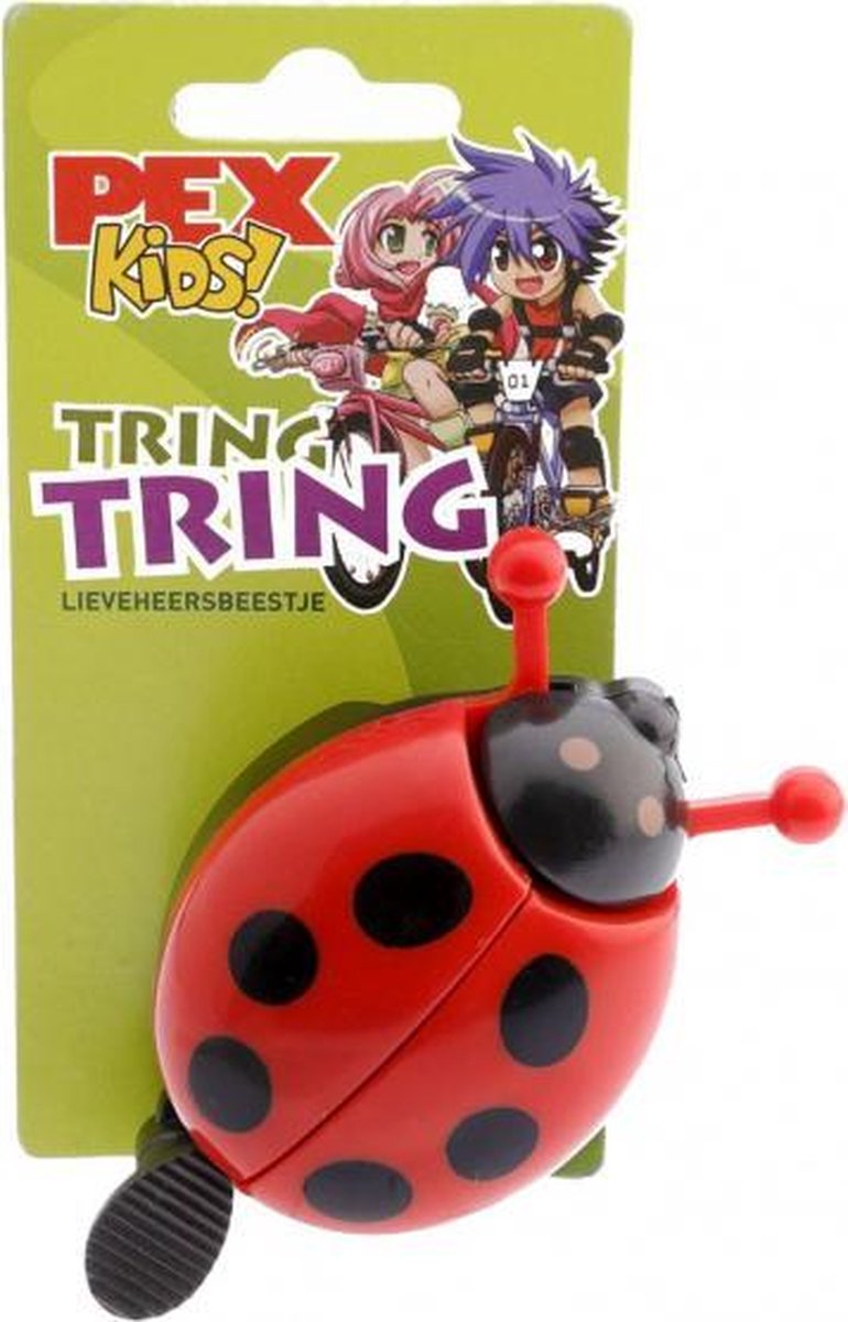 Pexkids fietsbel lieveheersbeestje junior 6,5 x 3,5 cm staal - Rood