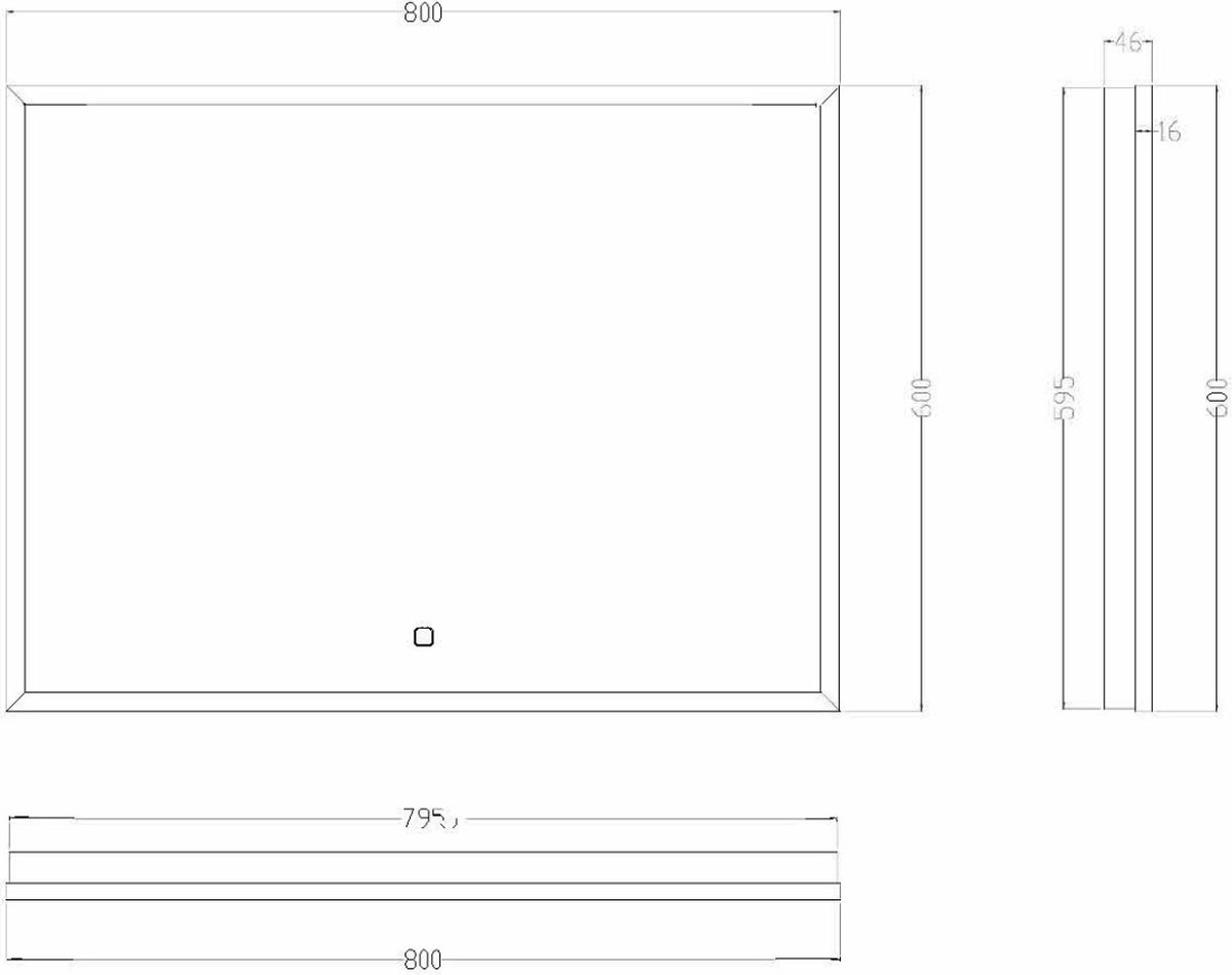 Wiesbaden Maro spiegel met LED verlichting en anticondens 80 x 60 cm, mat - Zwart